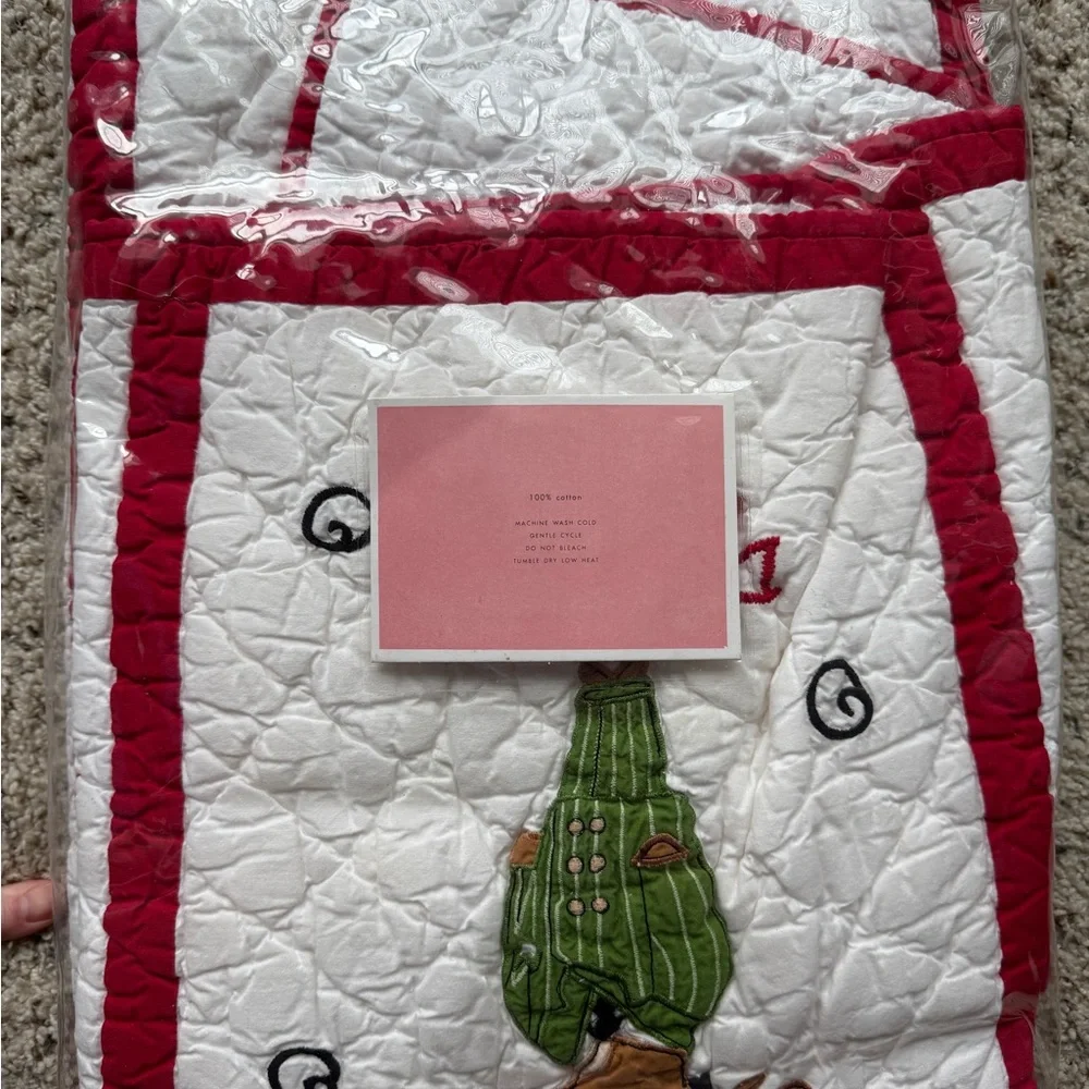 Vintage RARE Pottery Barn Kids Christmas Reindeer Baby Quilt